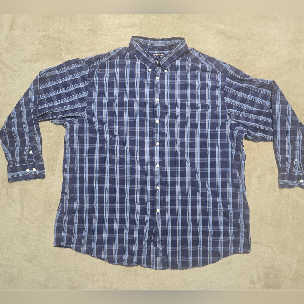 Roundtree & Yorke Navy and Light Blue Checkered Button Down Shirt Mens Size 4XT
